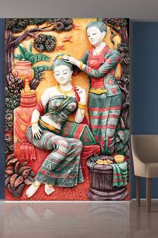 Village and Two Lady Mural Wallpaper