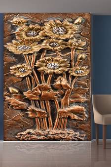 Golden Flowers and Leaves Mural Wallpaper