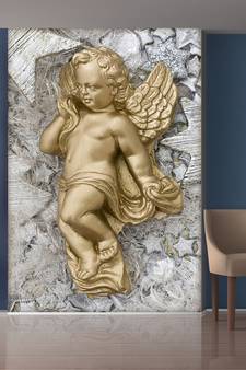 Golden Baby with Golden Wings Mural Wallpaper