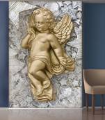 Golden Baby with Golden Wings Mural Wallpaper