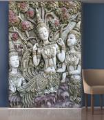 Violet Flowers and Sitting Statue Mural Wallpaper