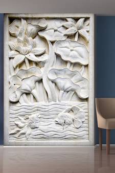 White Flowers and Leaves Mural Wallpaper