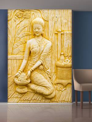 Golden Working Women Statue Mural Wallpaper 1