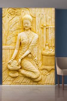 Golden Working Women Statue Mural Wallpaper