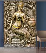 Golden Leaves and Sitting Lady Mural Wallpaper