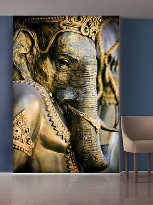 Golden and Black Lord Ganesha Mural Wallpaper 1