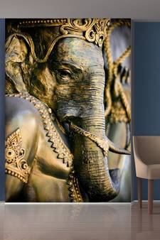 Golden and Black Lord Ganesha Mural Wallpaper
