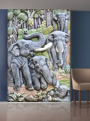 Green Forest and Elephant Mural Wallpaper 1