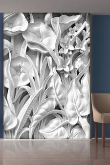 White Flowers and Leaves Mural Wallpaper