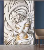 White Abstract Lady with Golden Dress Mural Wallpaper