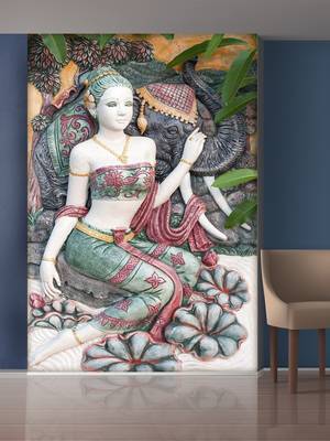 Black Elephant and Sitting Lady Mural Wallpapers 1
