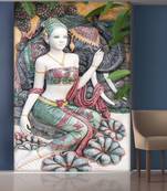 Black Elephant and Sitting Lady Mural Wallpapers