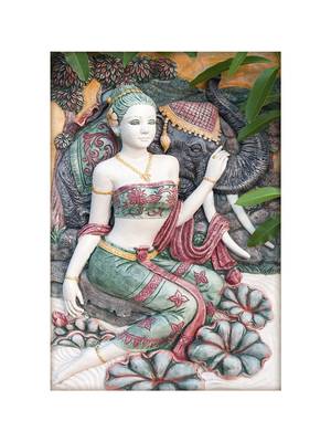 Black Elephant and Sitting Lady Mural Wallpapers 2