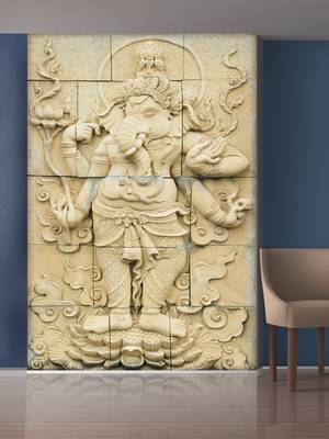 White Lord Ganesha Mural Wallpaper 1