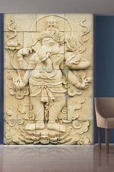 White Lord Ganesha Mural Wallpaper