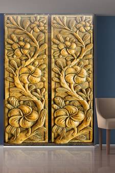 Golden Flowers and Leaves Mural Wallpaper