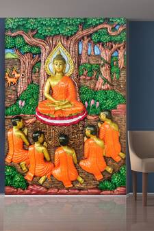 Meditating Buddha and Companions Mural Wallpaper