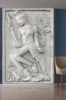 White Lady Playing Sitar Mural Wallpaper