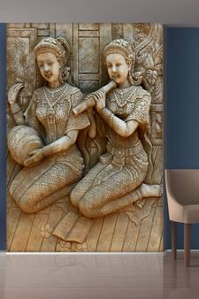 Grey Sitting Ladys palying Music Mural Wallpaper