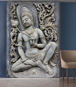 Golden Flowers and Sitting Statue Mural Wallpaper