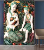 Green Forest and Sitting Ladys Mural Wallpaper