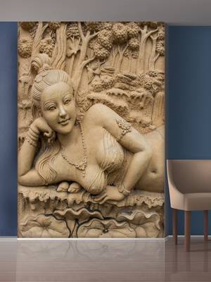 White Flowers and Lady Statue Mural Wallpaper 1