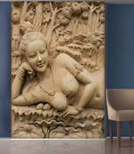 White Flowers and Lady Statue Mural Wallpaper