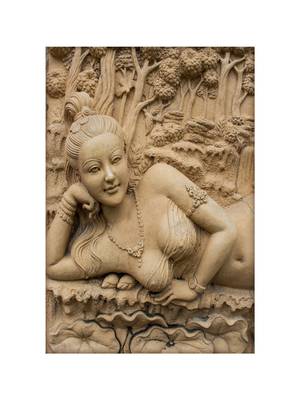 White Flowers and Lady Statue Mural Wallpaper 2