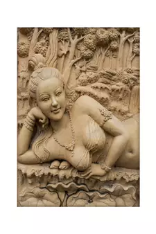White Flowers and Lady Statue Mural Wallpaper