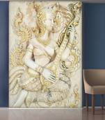 White Flowers and Lady palying The Sitar Wallpaper