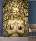 Golden Flowers and Praying Hands Statue Mural Wallpaper