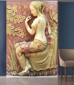 Golden Flowers and Leaves with Sitting Lady Mural Wallpaper