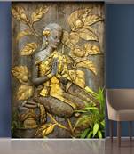 Golden Flowers and Praying Hands Sitting Lady Mural Wallpaper