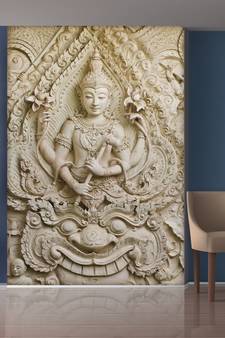 White Flowers and Sitting Lady Mural Wallpaper