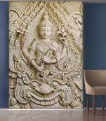 White Flowers and Sitting Lady Mural Wallpaper