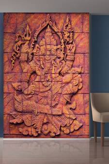 red Stones Wall and Lord Ganesha Mural Wallpaper