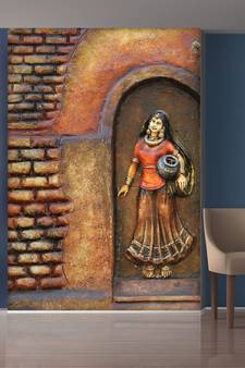 red Bricks and Village Women Mural Wallpaper