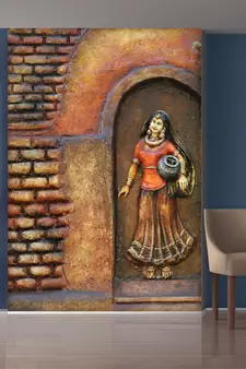 red Bricks and Village Women Mural Wallpaper