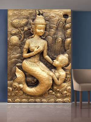 Golden Mermaid and Child Mural Wallpaper 1