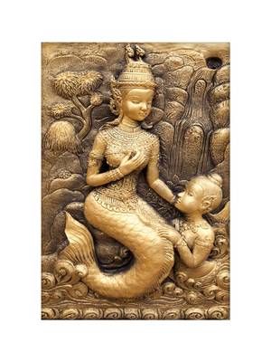 Golden Mermaid and Child Mural Wallpaper 2