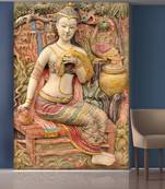 Green Forest and Sitting Ladys Mural Wallpaper