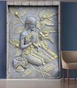Golden Flowers and Sitting Lady Statue Mural Wallpaper