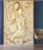 White Leaves and Sitting Ladys Mural Wallpaper