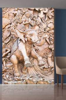 Grey Elephant and Sitting Lord Mural Wallpaper