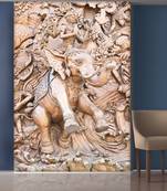 Grey Elephant and Sitting Lord Mural Wallpaper