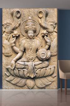 Sitting Lady on Lotus and Elephant Mural Wallpaper