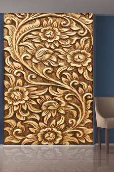 Golden Leaves and Flowers Mural Wallpaper