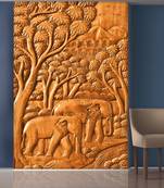 Golden Trees and Elephant Mural Wallpaper