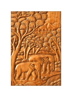 Golden Trees and Elephant Mural Wallpaper 2