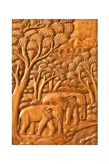 Golden Trees and Elephant Mural Wallpaper